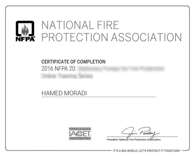 مدرک انجمن ملی حفاظت از آتش نشانی